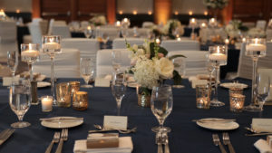 wedding reception and table decorations at the hyatt regency south port by a wedding videographer